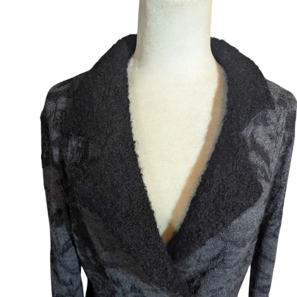 Peruvian 100% Alpaca Textured Old Money Gray/Black Textured Cardigan Blazer Sz L